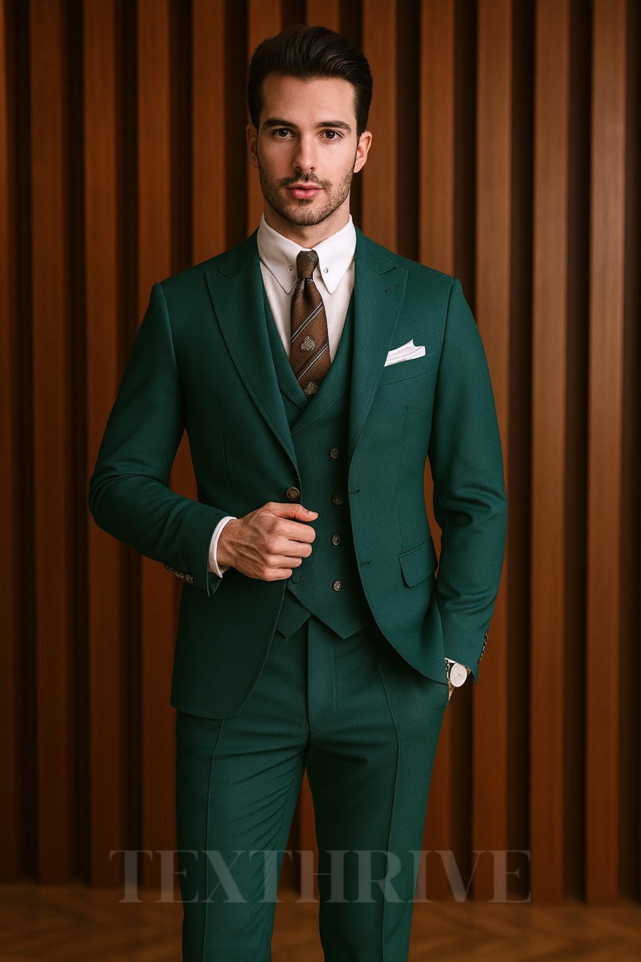 sachin and babi light blue dress Men's Italian Emerald Green Cotton Stretch Suit by StudioSuits main image 1