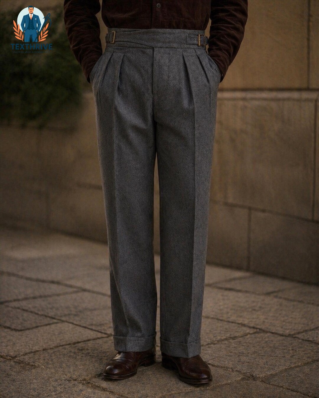 Grey Gurkha Pants – High Waist Double Pleated Trousers With Side
