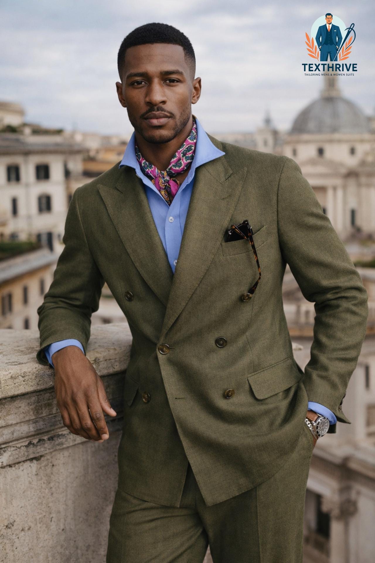 Pure Linen Olive Green Double-Breasted Suit - Lightweight Luxury Tailoring
