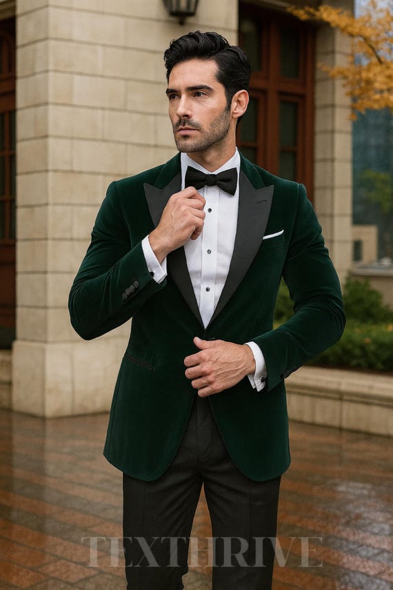 Emerald Green Velvet Tuxedo Jacket With Black Satin Lapels | TEXTHRIVE Formal  Suit - Etsy Ireland