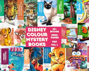 25 Disney Mystery Coloring Book Bundle Volume 1 – Printable Color By Number PDF | Kids & Adults Digital Coloring Pages | Instant Download