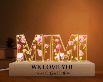 Mimi Flowers LED Light, Gift for Grandma from Grandkids, Mimi Gifts, Night Light for Mimi, Mama With Kids Names, Mother's Day Gift for Mimi
