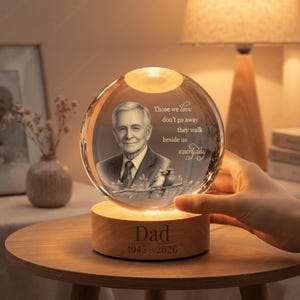 Personalized Memorial Crystal Ball Lamp, Custom Photo Night Light, Cardinal Sympathy Gift, In Loving Memory Remembrance Keepsake