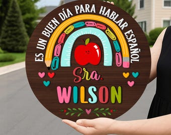 Custom 3D Spanish Teacher Door Hanger, Maestra Teacher Door Sign, Spanish Teacher Sign, Gifts for Teacher, Latina Bilingual Teacher Signs