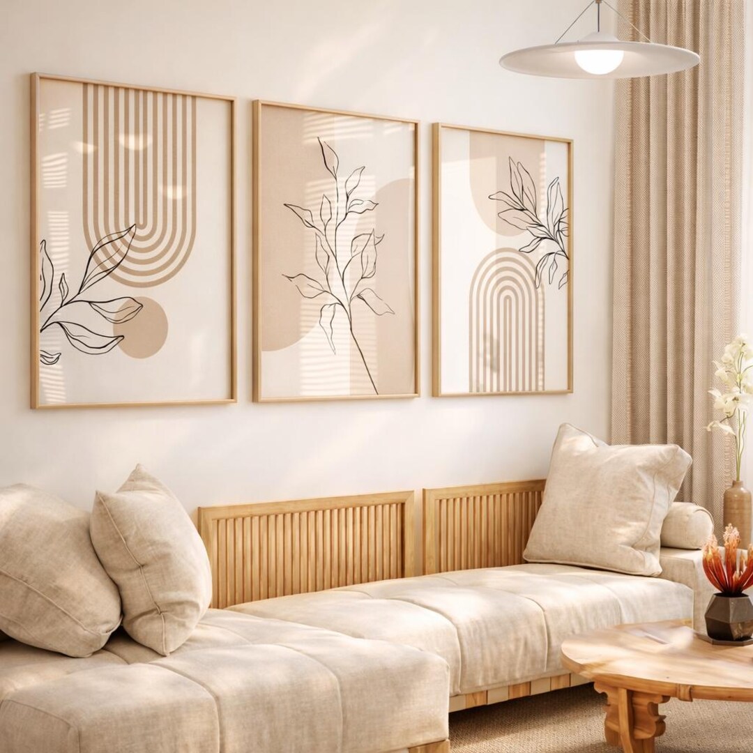 Neutral Wall Art Set of 3, Minimalist Botanical Prints, Beige Boho Wall ...