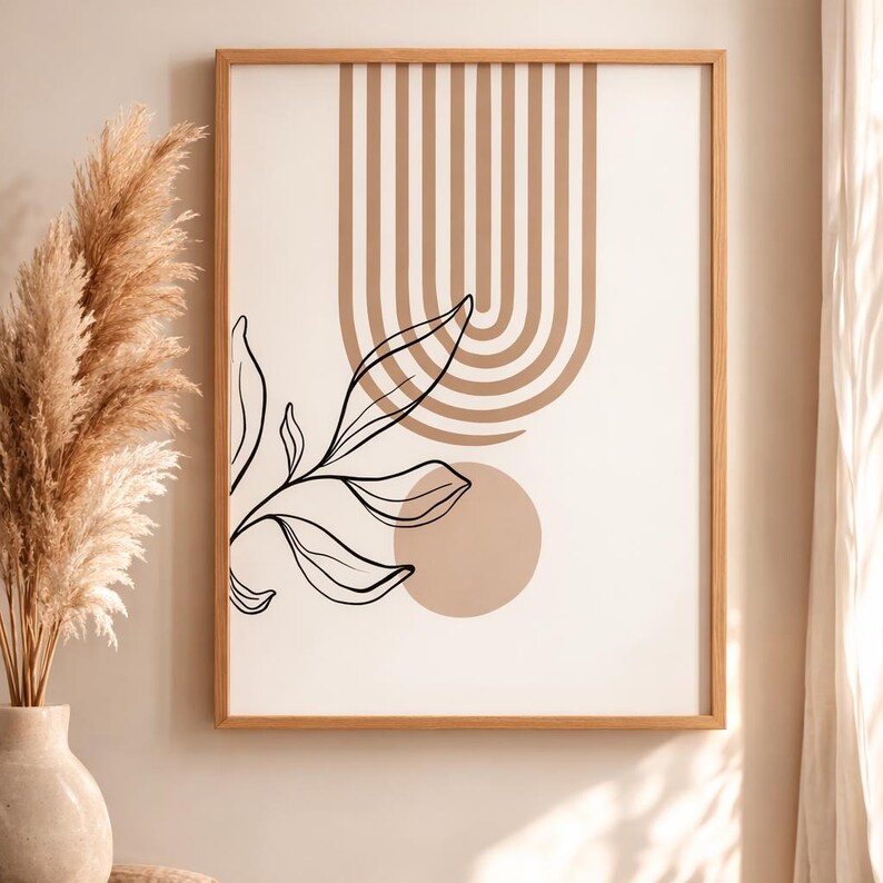 Neutral Wall Art Set of 3, Minimalist Botanical Prints, Beige Boho Wall ...
