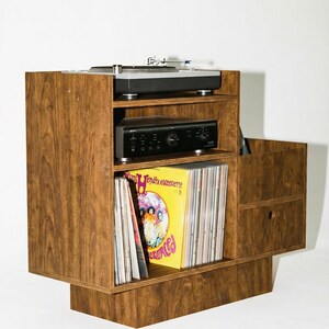 Record Player Stand - Birch Plywood, Vinyl Storage Cabinet, Drawer, 100cm image 2