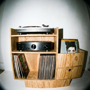 Record Player Stand - Birch Plywood, Vinyl Storage Cabinet, Drawer, 100cm image 10