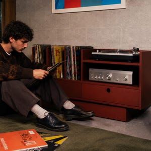 Record Player Stand with Drawers, 120×42×65 cm - Groove No.2 Color Edition