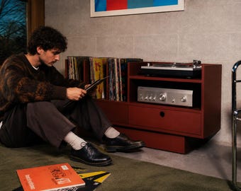 Record Player Stand with Drawers, 120×42×65 cm - Groove No.2 Color Edition