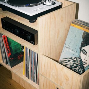 Record Player Stand - Birch Plywood, Vinyl Storage Cabinet, Drawer, 100cm image 9