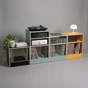 Record Player Stand with Vinyl Storage, Plywood Turntable Cabinet, LP Shelf, Custom Color Console