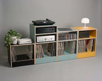 Record Player Stand with Vinyl Storage, Plywood Turntable Cabinet, LP Shelf, Custom Color Console