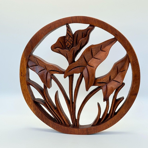 Hand Carved Wooden Floral Wall Art | Round Wooden Wall Hanging | Handmade Nature Inspired Gift