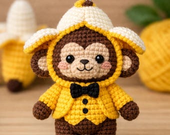 Crochet Monkey Keychain - Amigurumi Monkey Costume Keychain, Cute Handmade Animal Keychain, Gift for Monkey Lovers
