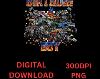 Monster Truck Birthday PNG, Custom Name Boy Shirt Design (Digital Download)
