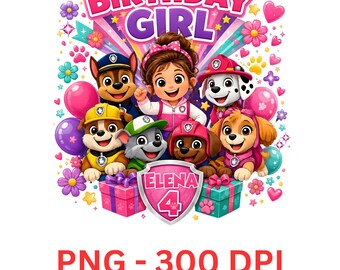 Custom Birthday Girl PNG, Cartoon Style Squad Shirt Design (Digital Download)