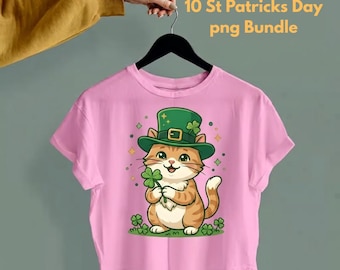St Patricks Day Cat PNG – Lucky Shamrock, Retro Irish Clipart (Digital Download)