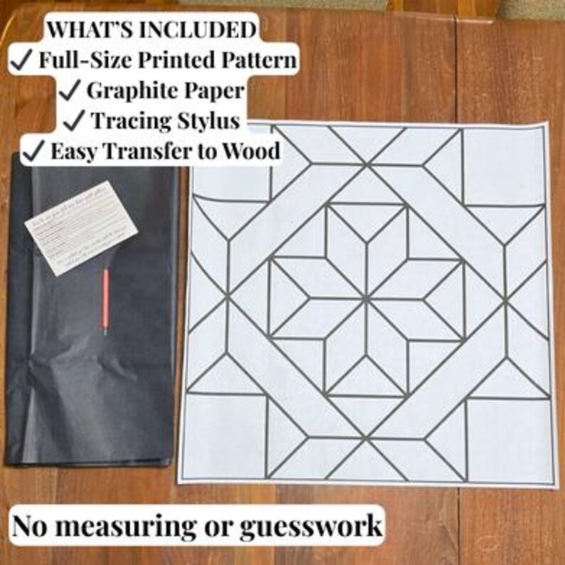Barn Quilt Pattern Kit, Full Size Printed Pattern, Graphite Paper ...