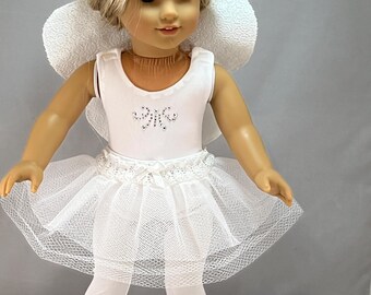 White Angel Costume Set – Tutu, Leotard, Tights, Wings & Headband for 18" American Girl Dolls