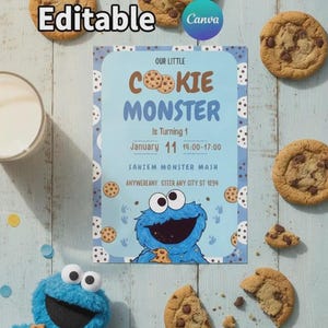 Cookie Monster 1st Birthday Invitation | Sesame Street Theme (Digital Download)