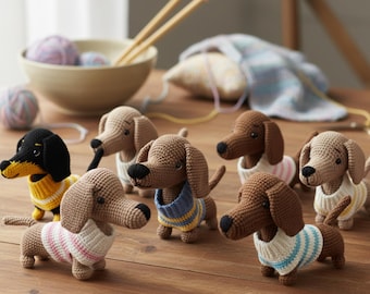 ミニチュアかぎ針編みダックスフント - 編みぐるみダックスフント