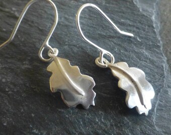 Silver Oak Leaf Drop Earrings
