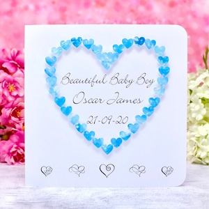 Nouvelle carte de bébé garçon - nom et date personnalisés, belle carte de félicitations de bébé garçon pour les nouveaux parents de Bright Heart Design