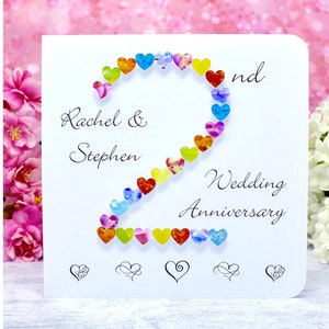 Carte du 2e anniversaire de mariage, deuxième carte du 2e anniversaire personnalisée faite main, personnalisée pour mari et femme
