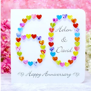 Carte du 60e anniversaire de mariage - Carte d'anniversaire de mariage en diamant faite main, 60e anniversaire personnalisée avec des noms