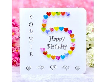 5th Birthday Card - Age 5 Card - Colourful Customised Handmade Card perfect for Daughter - Son - Niece - Daughter - Granddaughter