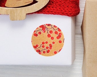 Set of 105 Kraft Brown /& Red Berries Recyclable Christmas Stickers for Gift Wrapping Paper Biodegradable /& Compostable