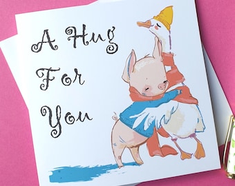 A Hug For You Card - Sending You a Hug Cards, featuring a very cute Duck & Pig - Missing You / Thinking of You Sending Hugs