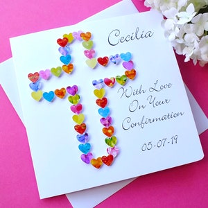 Confirmation Card Personalised Confirmation Day Cards with Name & Date, Colourful Handmade for Girl or Boy, With Love on Your Confirmation Original 5.5" Square