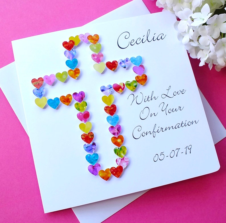 Confirmation Card Personalised Confirmation Day Cards with Name & Date, Colourful Handmade for Girl or Boy, With Love on Your Confirmation Original 5.5" Square