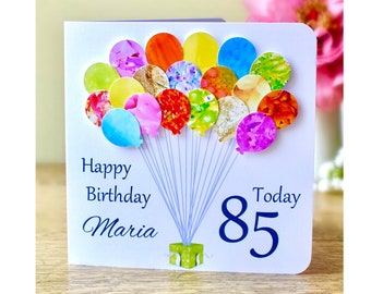 85th Birthday Card - Personalised Age 85 Birthday Balloons Card - Handmade Custom Personalised - Mum - Dad - Aunty - Grandma Colourful BHB85