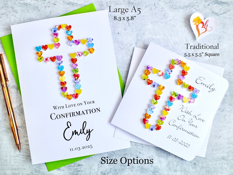 Confirmation Card Personalised Confirmation Day Cards with Name & Date, Colourful Handmade for Girl or Boy, With Love on Your Confirmation Bild 5