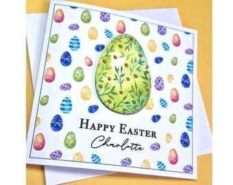 Personalised Happy Easter Card - 3D Easter Egg Cards for both Adults and Children - Add a Name Granddaughter Grandson Daughter Son Mum