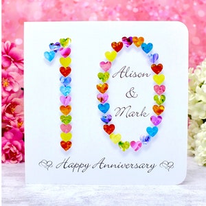 Carte pour 10e anniversaire de mariage, faite main et personnalisée Nos cartes pour 10 ans d'anniversaire pour mari/femme ou amis, y compris les noms