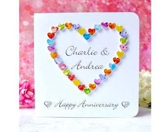 Personalised Anniversary Card for Couple / Friends - Wedding Anniversary Love Heart Design, Handmade & Customised with Names