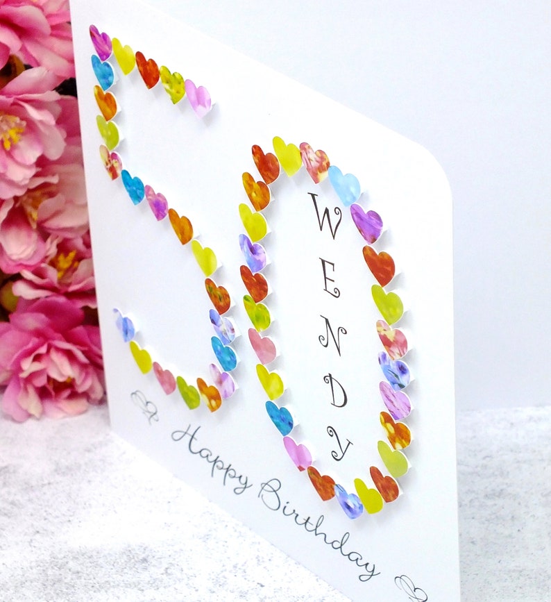 50th Birthday Card for Women Personalised Age 50 Card for Her Handmade 50th Card for Best Friend, Sister, Mum, Daughter, Aunty, Wife image 3