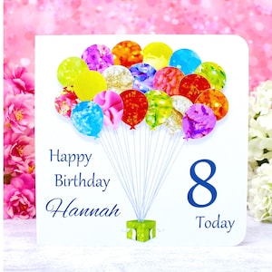 Carte d'anniversaire 8 ans - ballons d'âge 8 ans personnalisés - fait main - fille - fils - petite-fille petit-fils pour garçons ou filles