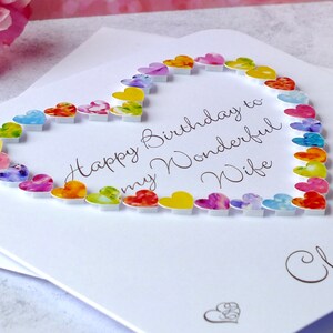 Wife Birthday Card Handmade Personalised Birthday Card for Wife Colourful Luxury 'Happy Birthday to a Wonderful Wife' image 3