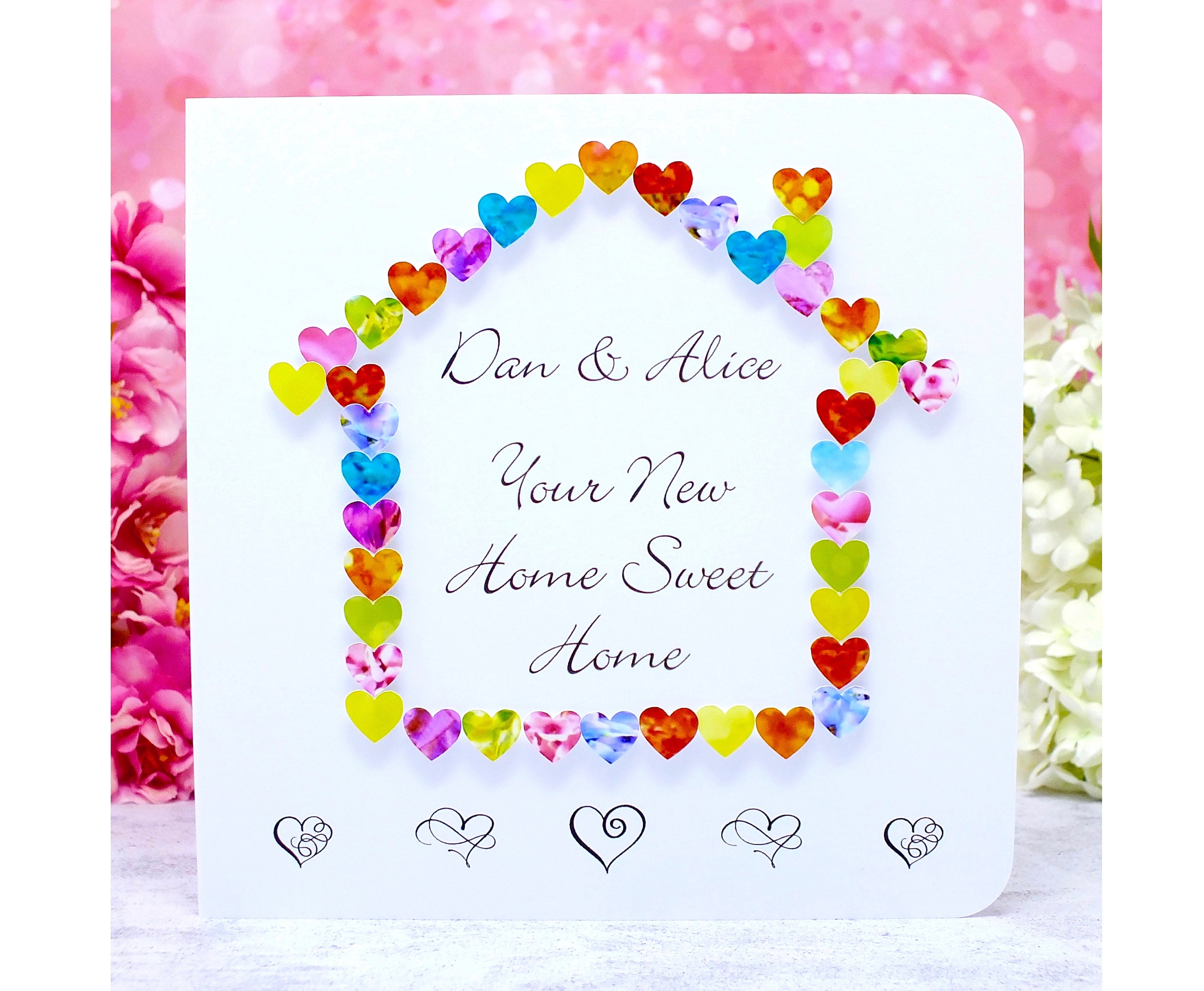 New Home Card, Handmade & Personalised Welcome to Your New Home, Colourful 3D Card including Names - Housewarming