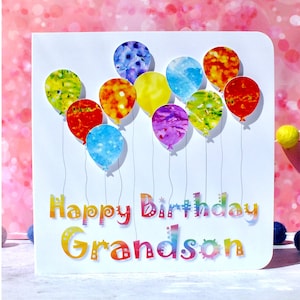 Carte d'anniversaire petit-fils - ballons d'anniversaire colorés faits main - cartes personnalisées petit-fils personnalisées de Bright Heart Design