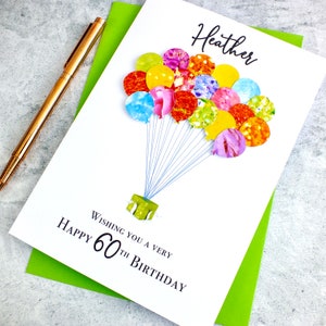 60th Birthday Card Personalised Age 60 Birthday Balloons Card Handmade Custom Personalised Mum Dad Sister Friend Colourful BHB60 Large A5 8.3 x 5.8”