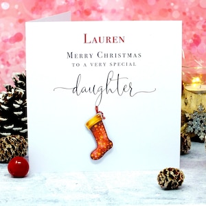Personalised Christmas Card for Daughter - with a 3D Xmas Stocking for a Very Special Daughter, Handmade from Bright Heart Design