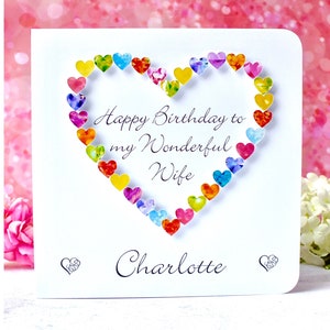 Wife Birthday Card Handmade Personalised Birthday Card for Wife Colourful Luxury 'Happy Birthday to a Wonderful Wife' Original 5.5" Square