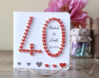Handmade 3D 40th Ruby Wedding Anniversary Card, 40th Anniversary Card, 40 Wedding Card, Personalized / Personalised Customised Names BHAN40a