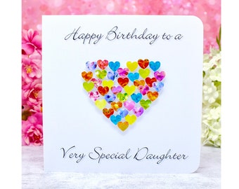 Birthday Card for Daughter - Handmade Birthday Card for a Very Special Daughter - Colourful 3D Hearts Design